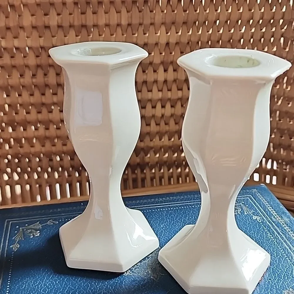 Vintage Ivory Color Minimalist Taper Candleholders Coquette Bridal